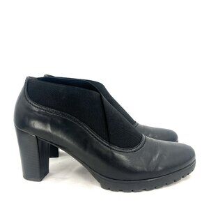 Gabor Black Leather Slip On Heeled Booties UK 7 US 9.5